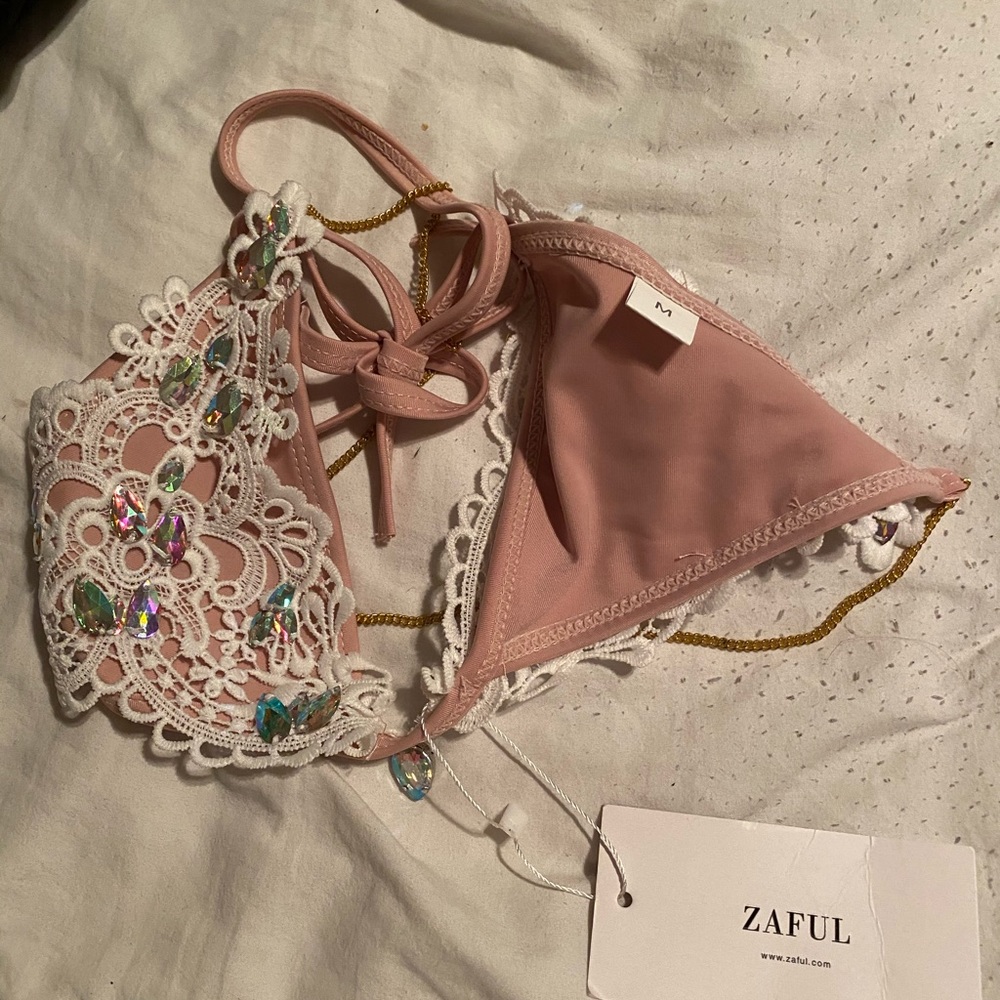 NWT zaful swim top with beads size m